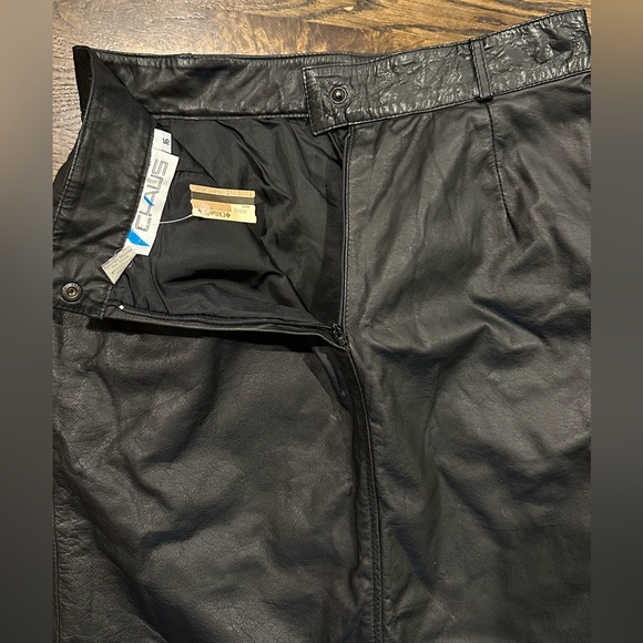Vintage 80s CHAUS Black Leather High Waist Pencil Midi Skirt NWT Pleats L/XL - Picture 7 of 13
